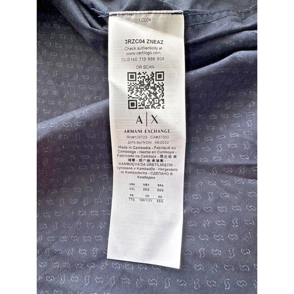 AX Armani Exchange Men's Button Down Shirt Slim-Fit Logo-Print Shirt Navy   2XL - Picture 8 of 9